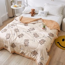BANHANY 여름 체크 곰돌이 코튼 얇고 시원한 쿨링 이불 2size