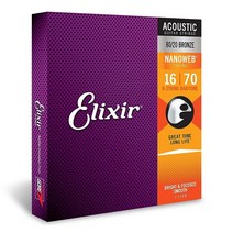 Elixir Strings 80/20 브론즈 어쿠스틱 기타 스트링 NANOWEB 코팅 (.011-.052), 8-String Baritone (.016-.070)