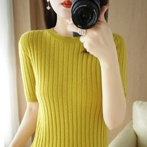 소프트 봄 여름 라운드넥 반팔 캐시미어 스웨터 풀오버 컬러