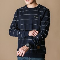 하트비트 남성용 칸슈비 맨투맨 베이직핏 스트라이프 라운드 긴팔 티셔츠 커플룩 단체복