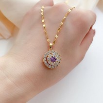 남녀 로즈쿼츠원석 명상 치유 원석팔찌재료 오팔목걸이 자수정 크리스탈 HOYON-18K 골드 컬러 원 아이 목걸이 여성 주얼리 다이아몬드 스타일 비쥬 팜므 천연 보석 펜던트
