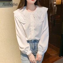 나바바 NB1095 여성 러블리 빈티지 레이스 카라 블라우스