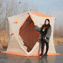 겨울 낚시 텐트 얼음 방풍 난방 야외 3인용 4인용, 2-3인용 블루 2중막