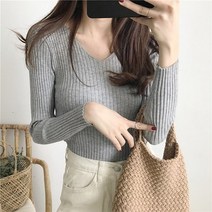[오늘발송] 브이넥 골지 티셔츠 데일리 베이직니트 물결폴라티