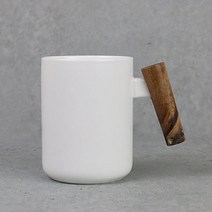우드핸들 머그컵 화이트 400ml 카페 머그잔