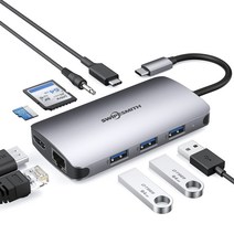 9-in-1 usb 허브 type-c[PD100W USB-C 패스스루 충전 포트4K 30Hz HDMI 포트1Gbps 이더넷 포트Micro SD&SD 카드 슬롯 탑재3.5 mm 오디오 잭USB-A 3.0 포트3] 데이터 전송용 초경량 텔레워크 재택근무