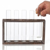 Royalways 꽃 식물 가정 장식 5 관을위한 나무로되는 대에있는 유리제 화병 시험관