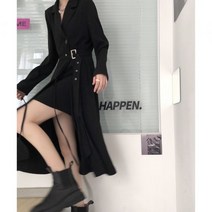 블랙원피스 언발란스 스커트 벨티드스커트 브이넥 특이한 디자인