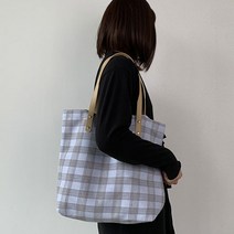 낭만라운지 레프디 격자체크 에코백