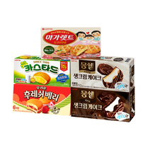 [안녕골목마켓] 몽쉘(생크림)+몽쉘(카카오)+카스타드+마가렛트+후레쉬베리, 과자5종류세트