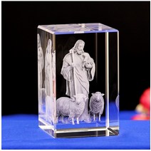 인테리어 소품 홈 데코 장식 - 가족 수호자-기독교 예수님과 양의 3D 크리스탈 동상-, [01] 8cmx5cmx5cm