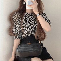 플라워 퍼프 반팔 블라우스 잔꽃 예쁜 어깨뽕 티