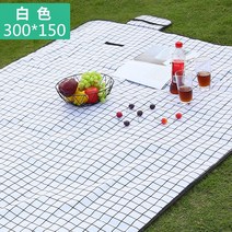 ins풍 피크닉 천 야외 캠핑 방습 매트 휴대용 비치 방수 피크닉 매트 공원 야외 취사 잔디 매트, 흰색 격자 300150 cm