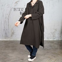 벅시루 여성 반고 체크 카라넥 옆트임 원피스