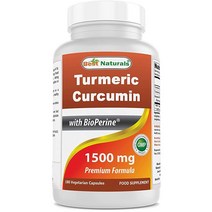 Best Naturals 강황 커큐민 1500mg/바이오페린 함유 - 식물성 캡슐 180개