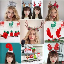 [피앤비유니티]크리스마스 루돌프 산타 눈사람 머리띠 머리핀 80여종 모음, B-18)플라워루돌프머리띠-브라운