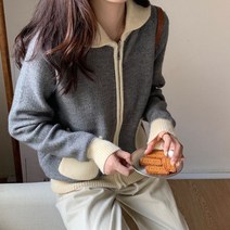 코키코키 / 엘리 배색 집업니트 일반핏 캐주얼 여성룩
