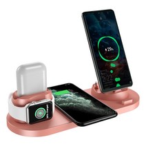 JENMV 6in1 무선충전기 올인원 고속 무선 충전기 에어팟 애플워치 에어팟 무선충전독 아이폰 삼성 호환 무선 고속충전 거치대, 15W, 핑크색, 1개
