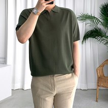 룩플레인 소프트 노버튼 나그랑 여름 반팔 니트 카라 티셔츠 5color