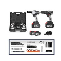 고출력 충전식 임팩 드릴 공구 세트 21V 무선 드라이버 리튬 이온 배터리 브러시리스 LED, 듀얼 드릴 6.0Ah 배터리2 고급 세트