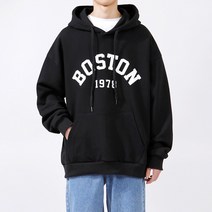 남녀공용 쭈리 오버핏 후드 티셔츠 남성 남자 여자 커플 캐주얼 대두 프린팅 보스톤19