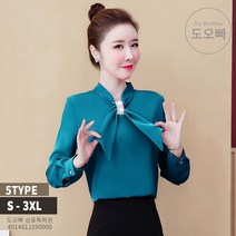 도오빠 여자블라우스 스톤 실크 넥타이 브로치 가벼운 얇은 쉬폰 셔츠 긴팔 긴소매 오피스룩 커리우먼 데이트룩 데일리룩 봄 여름 가을 직장인 대학생 캐주얼 패션 코디 여성 블라우스