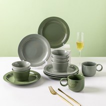 신혼그릇세트 예쁜 도자기 그릇 세트 녹색 식 가정 밥 식기 접시와 가정 요리 아침 컵, 8.5인치