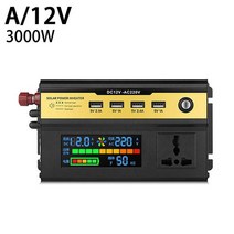 피크 6000W 전원 인버터 DC 12V AC 220V 변환기 USB 충전기 범용 듀얼 소켓 수정 사인파 자동차 색상 블랙/옐로 주파수 50 hz/60 hz 인터페이스 2.1a x, [01] A