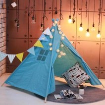 에어텐트 원터치 그늘막 감성 돔텐트 135m 큰 어린이 텐트 Wigwam 휴대용 인도 Tipi 실내 아기 놀이터 Foldable 작은 집 Teepee 룸 장식, Tent003-Blue+1.35M