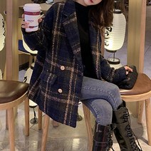넷투넷코리아 여성 캐주얼 정장자켓 체크패턴 루즈핏 코트 아우터