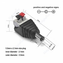 암 수 DC 플매트 카펫 러그 커넥터 CCTV 카메라 태양 전지 패널 LED 스트립용 전원 어댑터 5.5mm x 2.1mm 5V 12V 잭 3-100 개, 02 type A male_04 20pcs