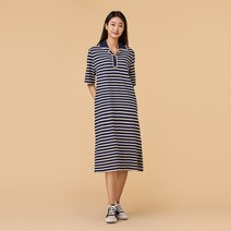 [JAJU/자주] 여 BETTER_코튼 카라 스트라이프 반팔 원피스_다크 네이비