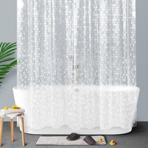 욕실 부스 방수 샤워커튼 곰팡이 물튐방지 3D모자이크 180x180 가리개, 1개, 투명