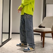 바지 남자 유행표 ins 조립 바둑판 격자 청바지 헐렁 스트레이트 가을 겨울 학생 펜던트 캐주얼 긴 바지