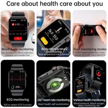 심전도 측정기 남녀공용 혈당 스마트 워치 체온 ECG 건강 모니터 침습 IP68 방수 스마트워치 E500, 03 black leather