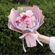 피어나 카네이션 장미 비누꽃 + 종이쇼핑백 + 래터카드 핑크 (소), 핑크 PA006