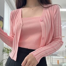 (투피스세트)벨리 골지 크롭 긴팔 브이넥 가디건 나시 세트