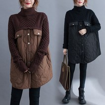 신이SH더블샵 큰언니 빅사이즈 니트와 퀼팅이 하나로 가벼운 경패딩 레이어드 하이넥 폴라넥 아우터