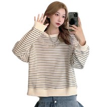 C.ONLIE SHOP여성 맨투맨 스트라이프 라운드 오버핏 티셔츠 아우터 후드티 후드집업 가디건