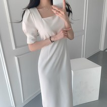 withyourday 스퀘어넥 반팔 뒷트임 원피스 드레스
