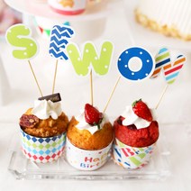 파티스토어 파티 테이블 장식 모음 _ 북유럽스타일 백일상 파티데코, 이니셜머핀픽set (생일레인보우)