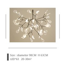 SANDYHA-북유럽 스타일 나무 펜던트 LED 샹들리에 조명 홀 및 거실용 식당용 천장 등나무, [06] Black with 63 LED, [02] Remote Control, [02] 웜 화이트