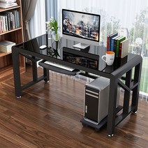 제일퍼니처 디자인굿 강화유리 위생 책상 컴퓨터 PC 철제 사무용 게이밍, 뉴아트_선택29:블랙블랙+키보드(W120cm)