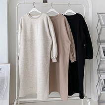 기모 맨투맨 오버핏 빅사이즈 허리 스트링 여성 겨울 롱 원피스 3color
