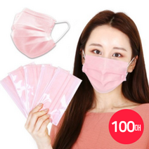 케이에스몰 (개별포장) 국내배송 덴탈마스크 3중필터 일회용 마스크 핑크(100매), 100매