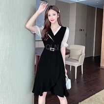 여성 브이넥 슬림 쉬폰 롱 원피스 33