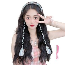 가발위드 웨이브 히피 스타일 긴줄 머리띠 가발+가발전용빗1개 세트, 1세트, 블랙브라운