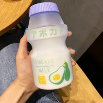 귀여운 요구르트 플라스틱 물병 450ml 스트랩 포함 카와이 투어 과일 마시는 야쿨트 모양 우유 휴대용 아이/소녀/성인, 0.45L, 11 Matte Blue cover