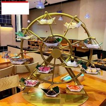 디저트 마카롱 회전 트레이 베이커리 진열대 일식초밥, 핑크+골드 6단(소형) 40x20x높이50cm