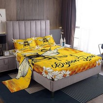 Erosebridal 여성용 빈티지 꿀벌 시트 세트 소박한 데이지 플라워 침대 킹 사이즈 그런지 스타일 여왕벌 침구 농가 꽃무늬 매트리스 커버 + 탑 베개 2개 161655
